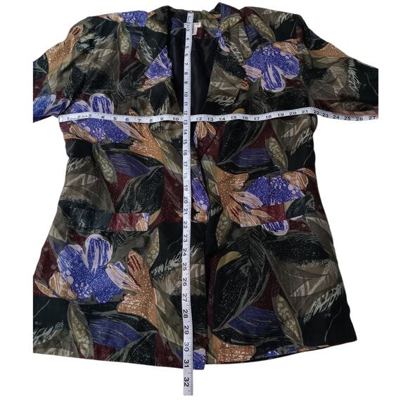VINTAGE 80s 90s‎ Floral Silk Jacket Blazer M Artsy Tropical Career Office Work - Picture 5 of 13